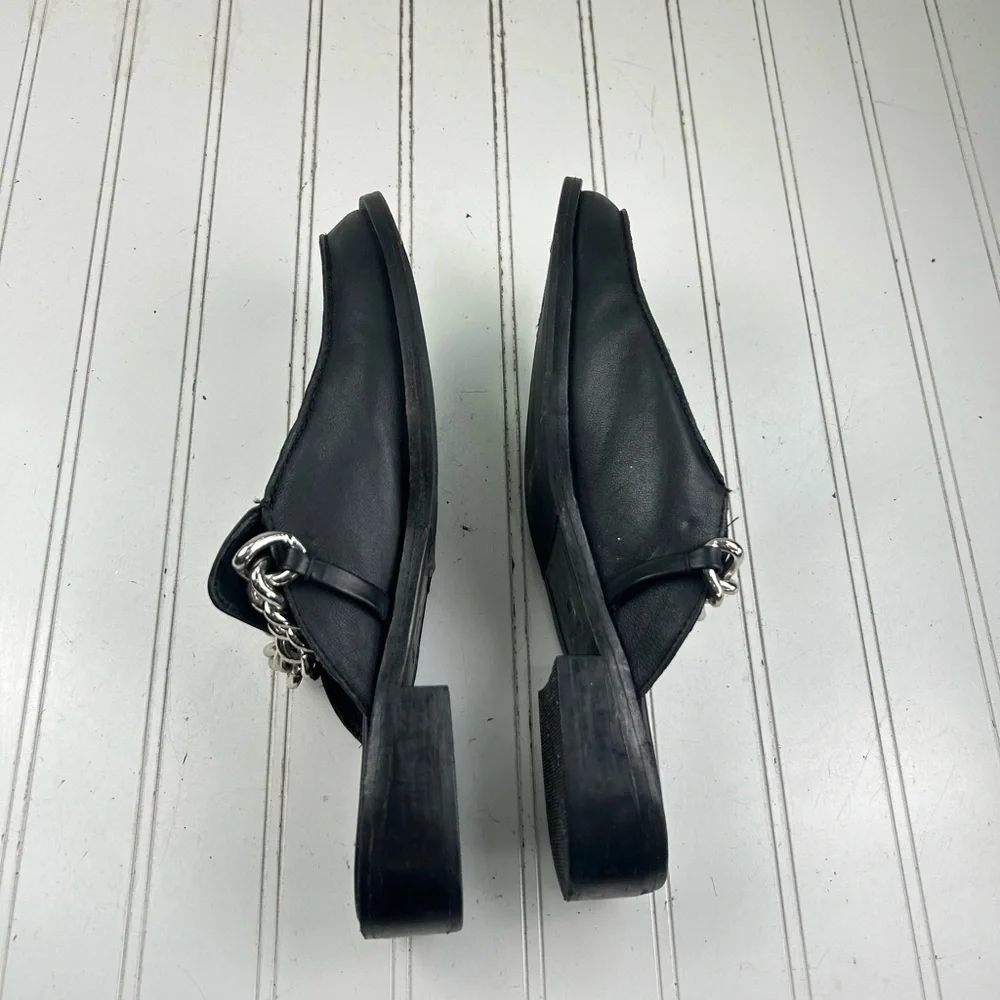 Free People Black Leather Vida Mules Chain-Detail Mule Loafers Women’s Size 9.5 - Picture 8 of 10